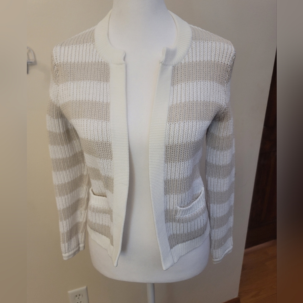 Banana Republic Beige and White Striped Cardigan
